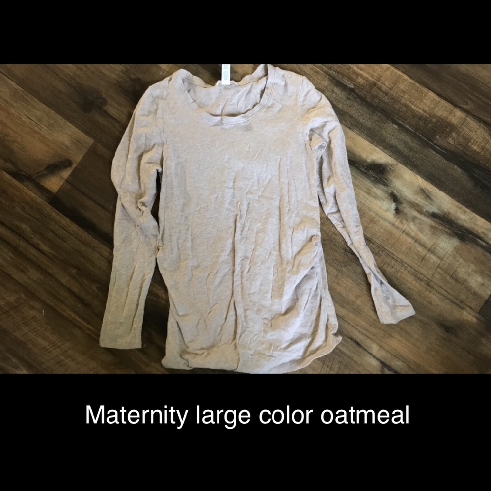 Long sleeve scoop neck oatmeal maternity top